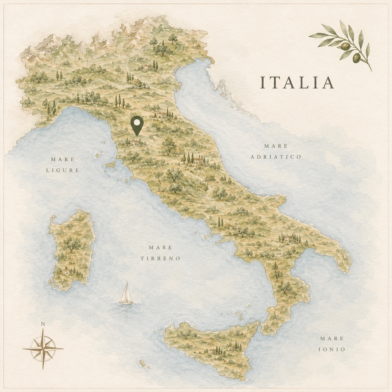 Aquarelkaart van Italië en Toscane